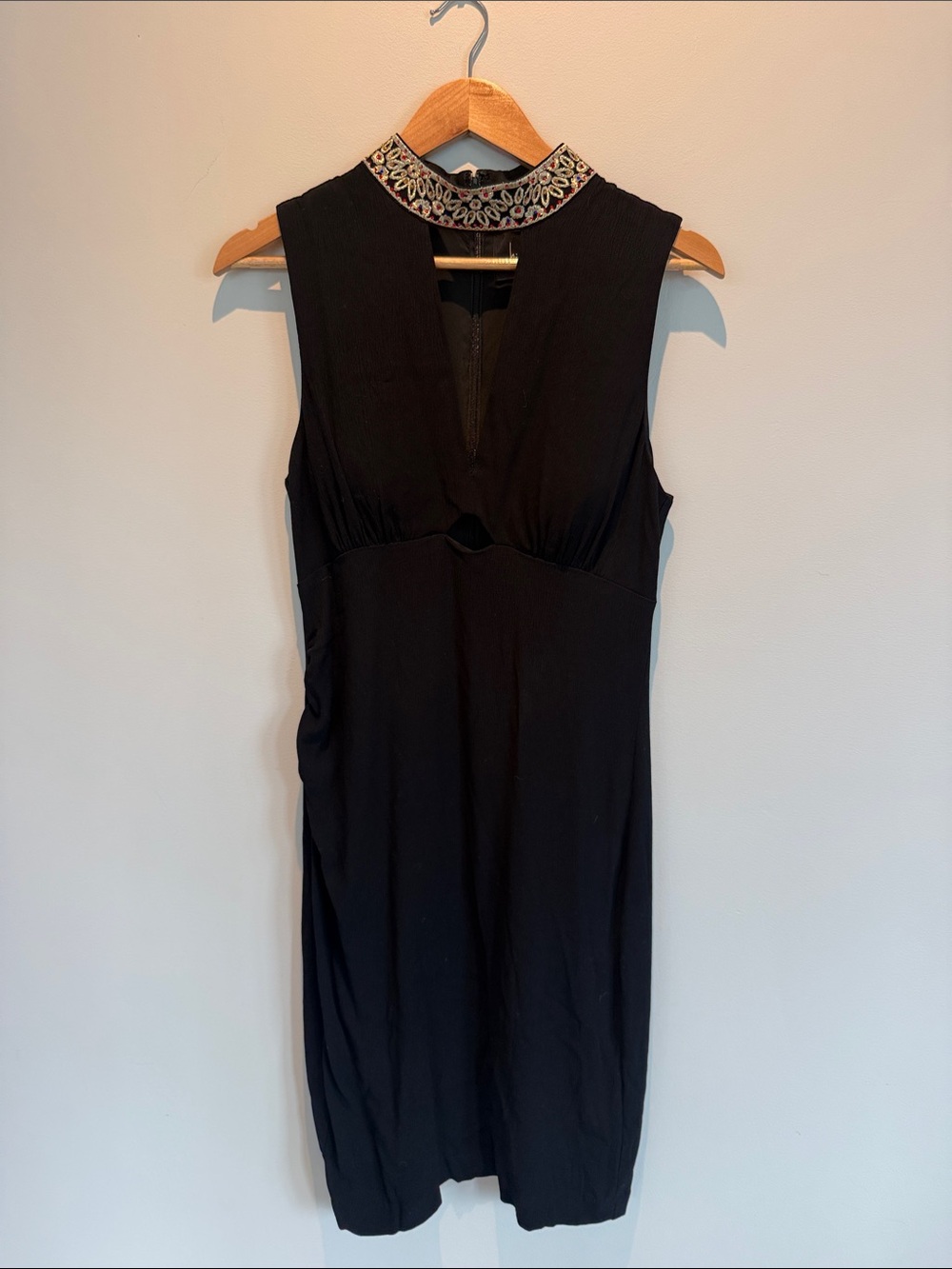 Nicole Miller Black Midi Dress with Embellished Collar